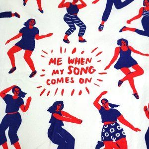 Blue Q Kitchen Towel "ME WHEN MY SONG COMES ON" Dancing Women CUTE!